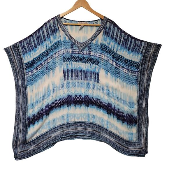 Blue Boho Swim Cover Up Beachy Vacation Summer Resort Wear Cruise One Size - Picture 1 of 7